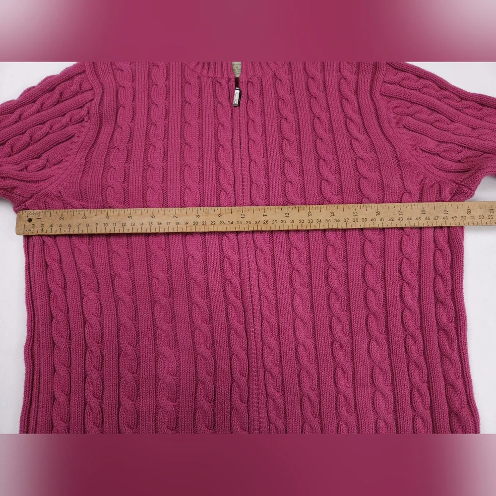 L.L. Bean Raspberry Cable Knit Cardigan - Picture 6 of 15
